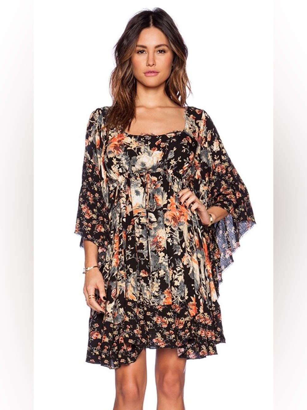 Free People Womens Heart of Gold Boho Black Floral Flowy Dress size medium NEW